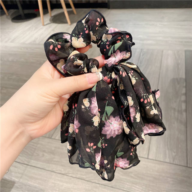 Summer black color floral mesh bow french barrette hair clips