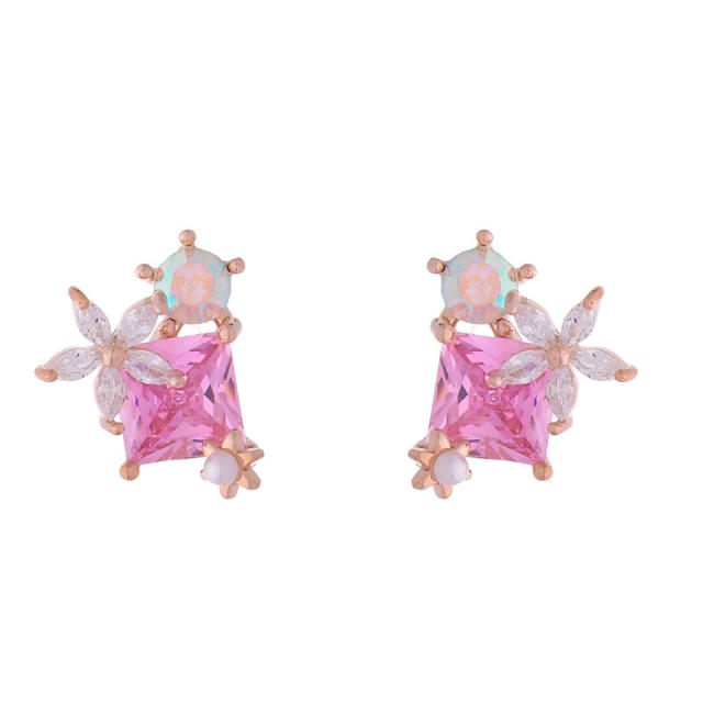 Delicate pink cubic zircon copper studs earrings