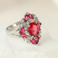 Luxury ruby cubic zircon statement copper rings