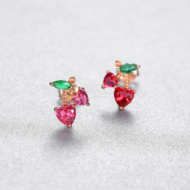 925 sterling silver sweet cherry cubic zircon studs earrings