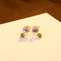 925 sterling silver sweet pink cubic zircon pearl tiny studs earrings