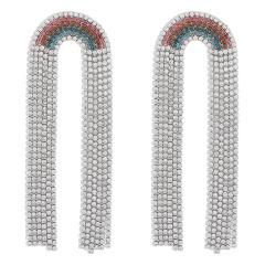 Delicate rainbow rhinestone pave setting tassel diamond earrings