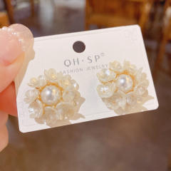 Korean fashion imitation pearl flower copper studs earrings