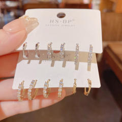 Delicate diamond copper small hoop huggie earrings set