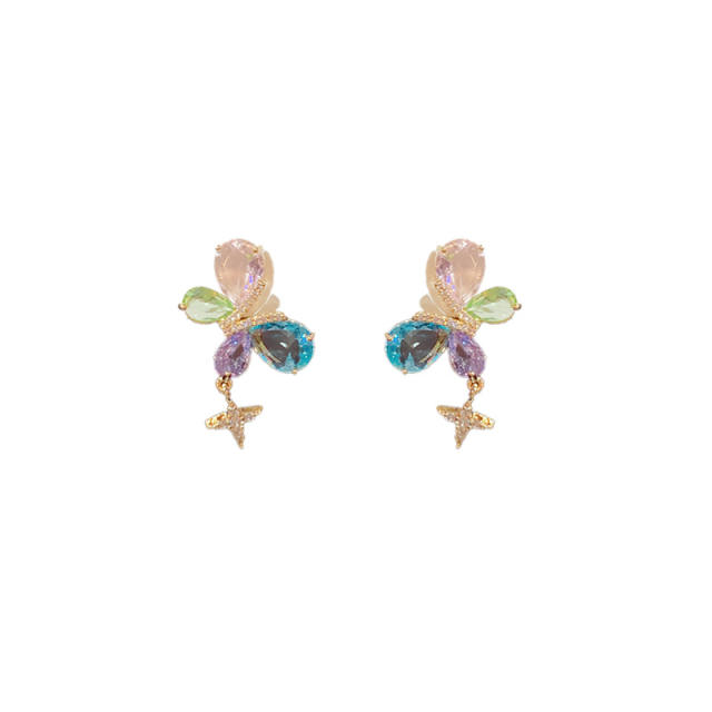 Delicate color cubic zircon butterfly copper earrings