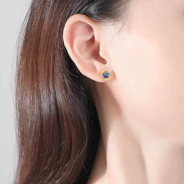 925 sterling silver blue star cubic zircon tiny studs earrings
