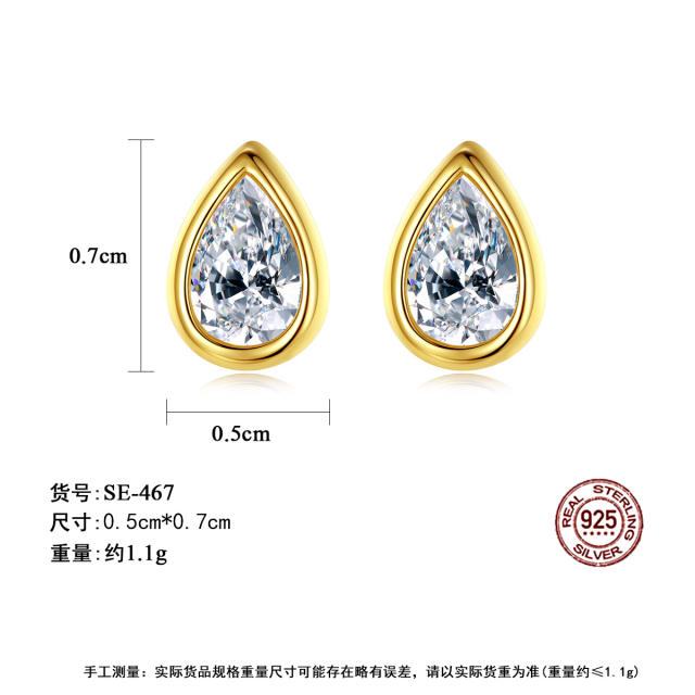 925 sterling silver teardrop cubic zircon tiny studs earrings