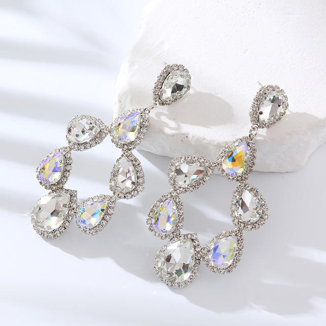 Chunky color glass crystal statement dangle earrings