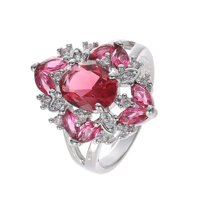 Luxury ruby cubic zircon statement copper rings