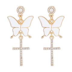 Y2K sweet color enamel butterfly shiny cross dangle earrings