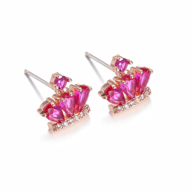 925 needle color cubic zircon cute copper studs earrings