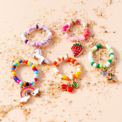 Y2K sweet boho seed bead cherry rainbow elastic stackable rings