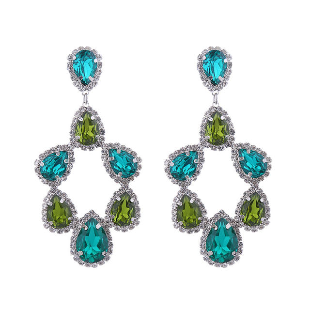 Chunky color glass crystal statement dangle earrings
