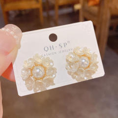 Korean fashion imitation pearl flower copper studs earrings