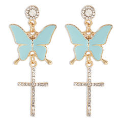 Y2K sweet color enamel butterfly shiny cross dangle earrings