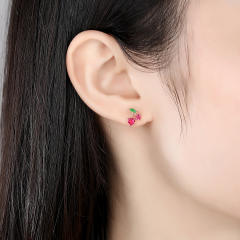 925 sterling silver sweet cherry cubic zircon studs earrings
