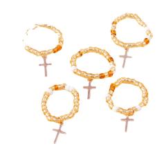 Y2K seed bead cross charm elastic stackable rings