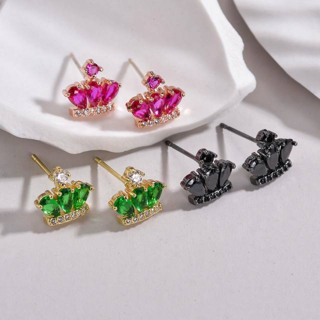 925 needle color cubic zircon cute copper studs earrings