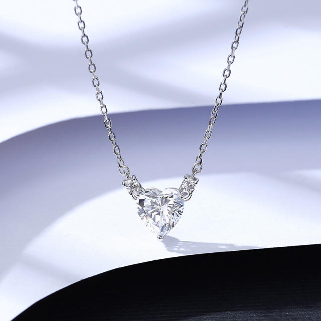 925 sterling silver heart cut cubic zircon dainty necklace