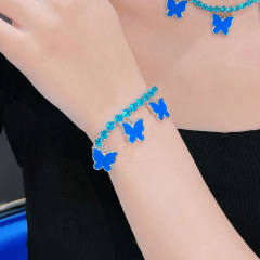 Personality blue color butterfly cubic zircon tennis chain choker necklace