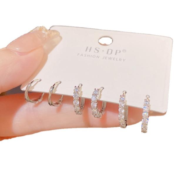Delicate diamond copper small hoop huggie earrings set