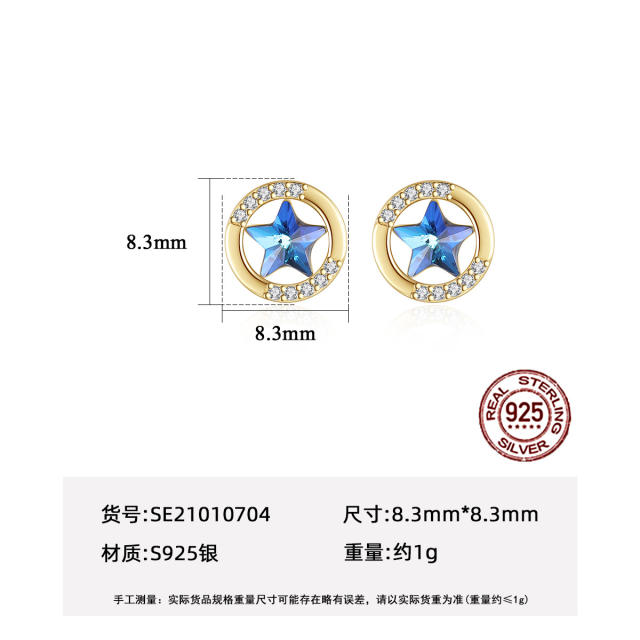 925 sterling silver blue star cubic zircon tiny studs earrings