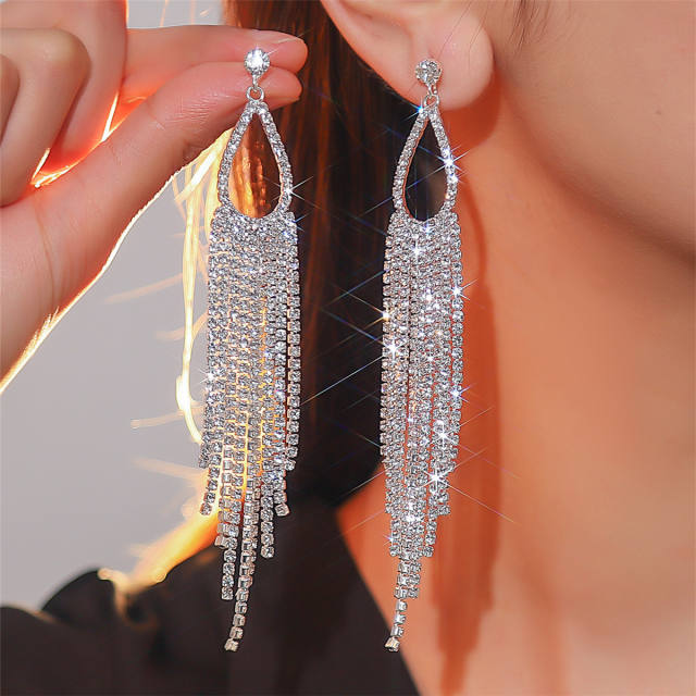 Delicate full diamond tassel dangle earrings