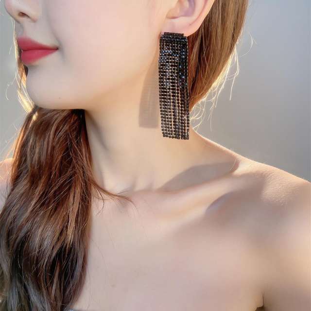 Fashionable colorful rhinestone tassel long earrings