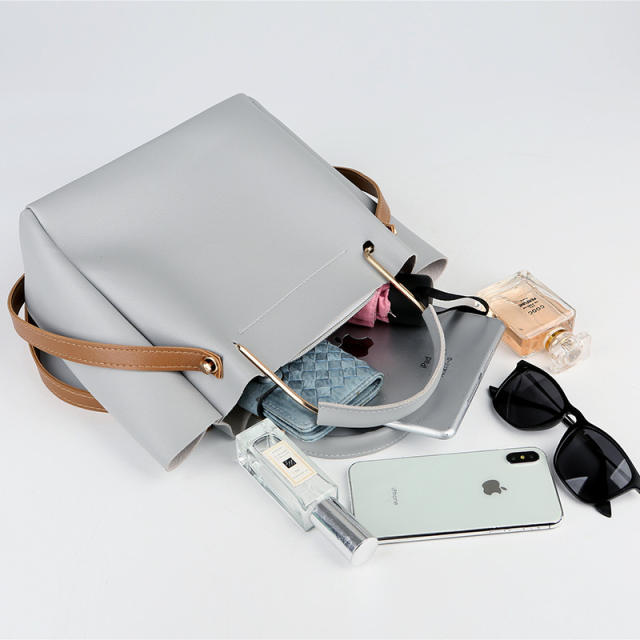 Classic plain color PU leather tote bag