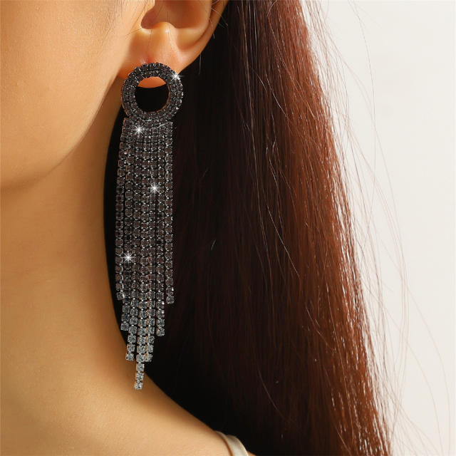 Elegant colorful diamond tassel long party earrings