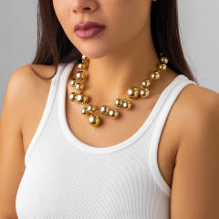 Punk trend chunky ball bead metal feeling choker necklace