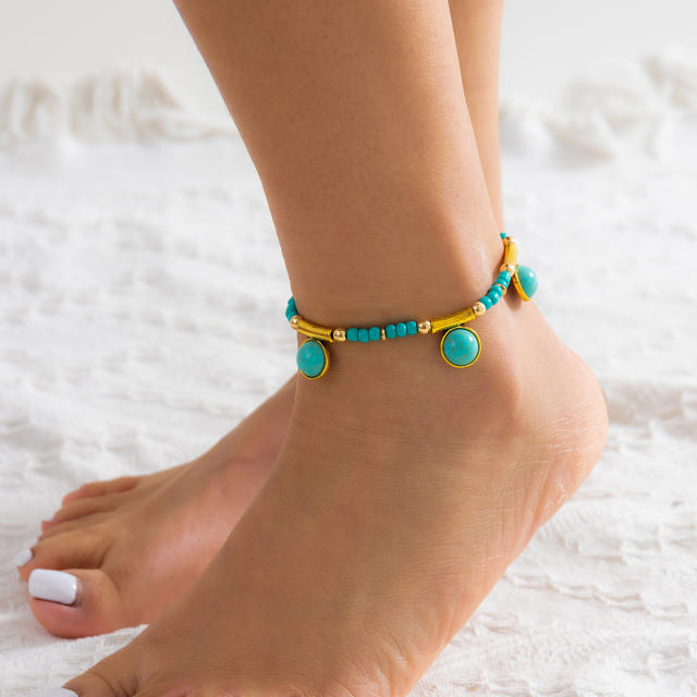 Boho beach trend turquoise bead anklet