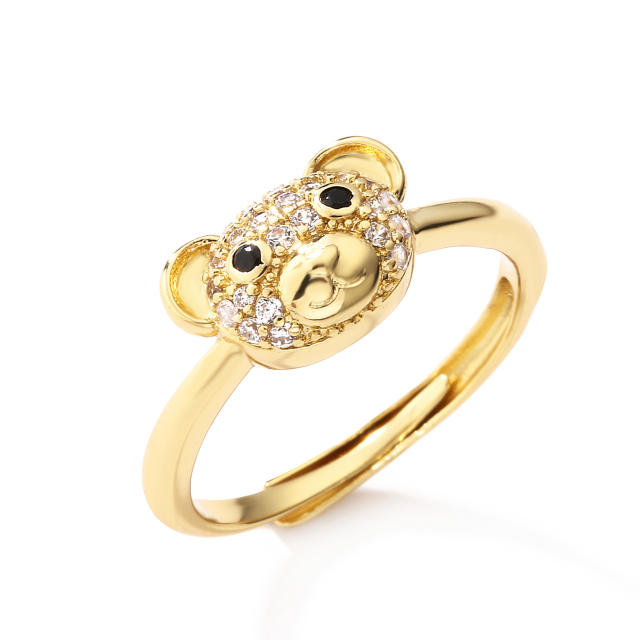 Cute diamond bear gold plated copper rings