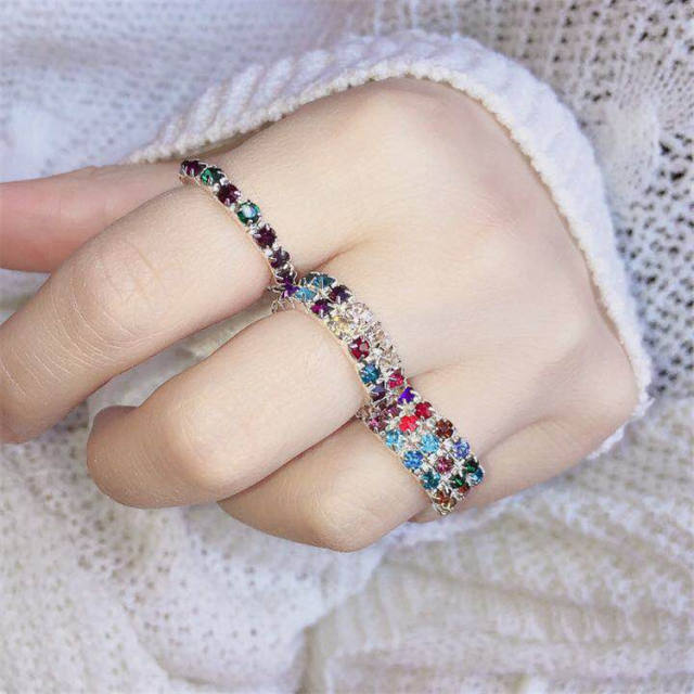 Korean fashion rhinestone pave setting elastic rings