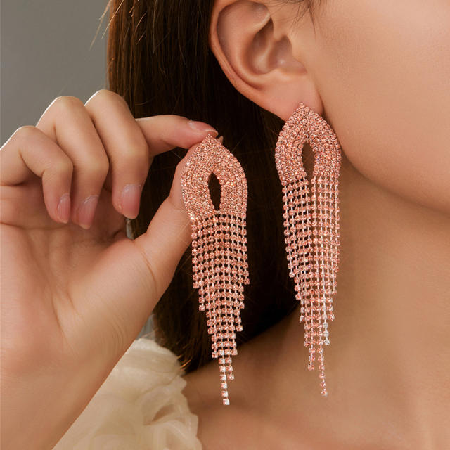 Luxury colorful diamond tassel party long earrings
