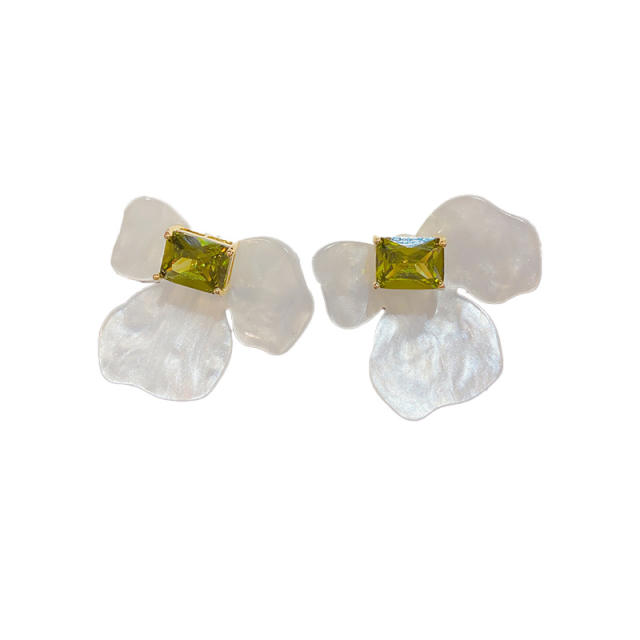 Summer white acrylic petal flower copper earrings jacket earrings