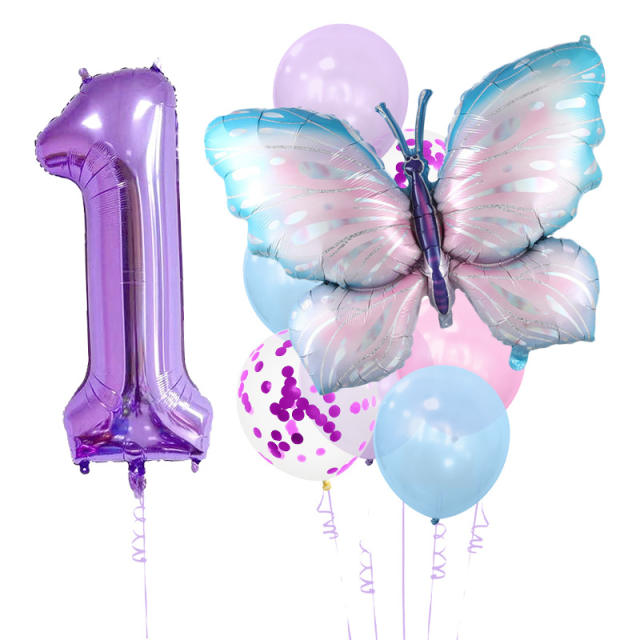 10pcs sete purple color butterfly party balloon set