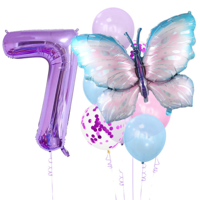 10pcs sete purple color butterfly party balloon set