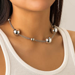 Punk trend chunky ball bead metal feeling choker necklace