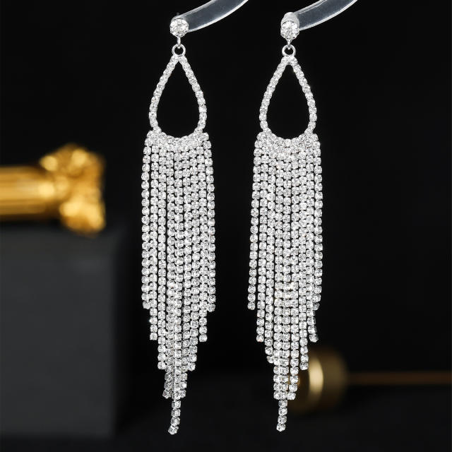 Delicate full diamond tassel dangle earrings