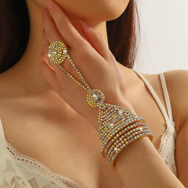 Luxury gold color AB rhinestone full setting ring bracelet