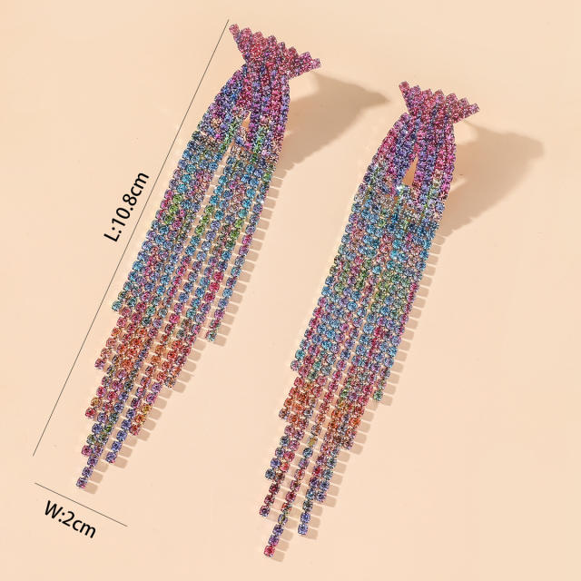 Luxury colorful rhinestone diamond tassel long earrings