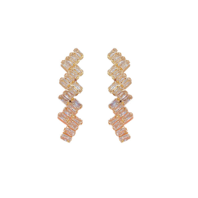 925 needle diamond wave shape copper earrings