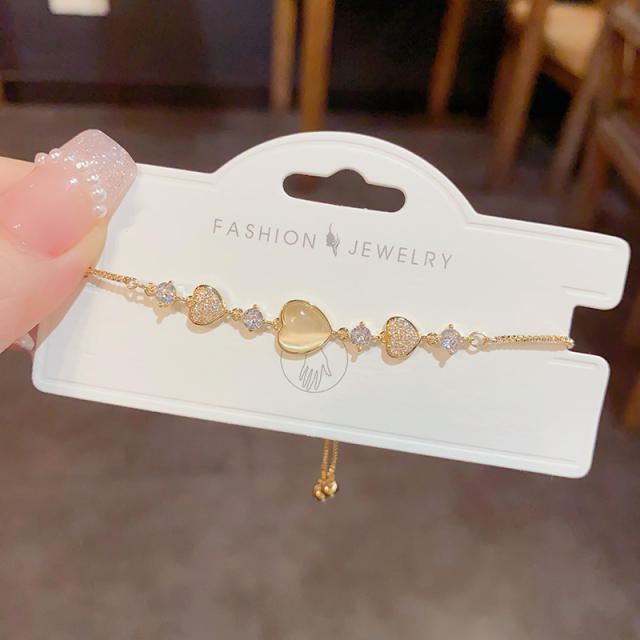 Korean fashion opal stone heart diamond copper slide bracelet