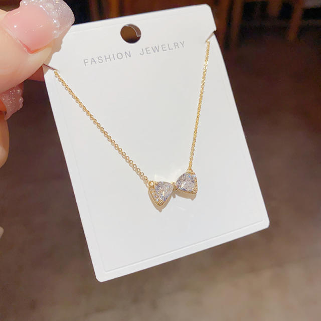 Dainty korean fashion diamond bow copper necklace