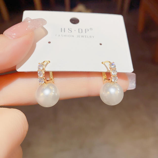 Delicate tiny cubic zircon pearl copper earrings