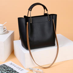Classic plain color PU leather tote bag