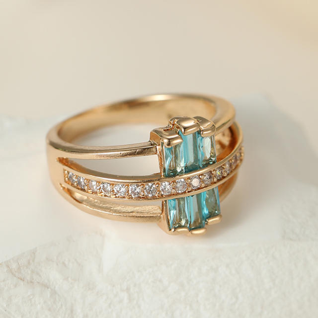 Personality luxury aquamarine statement copper rings
