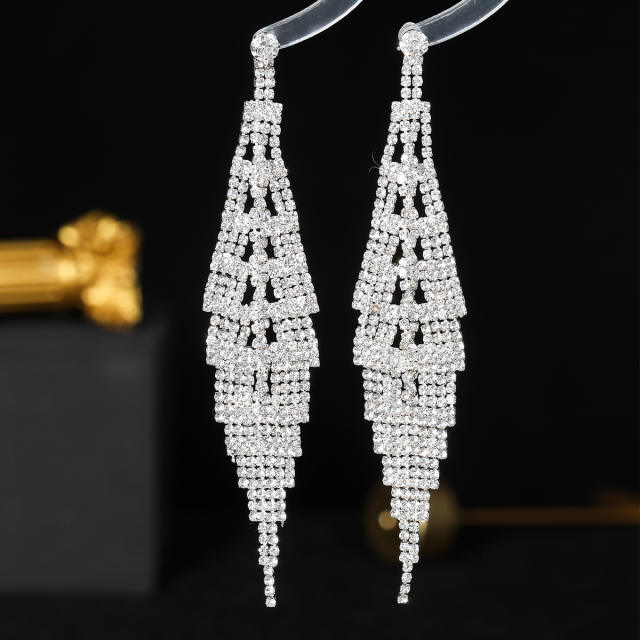 Delicate full diamond tassel wedding earrings
