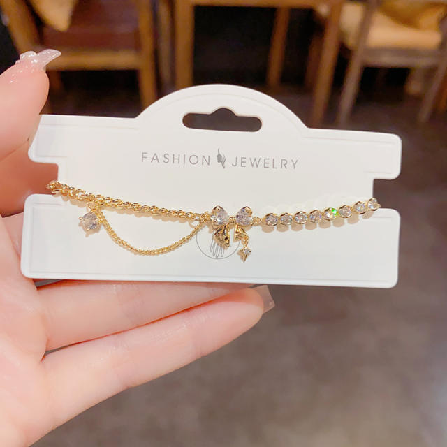 Delicate diamond butterfly copper slide bracelet